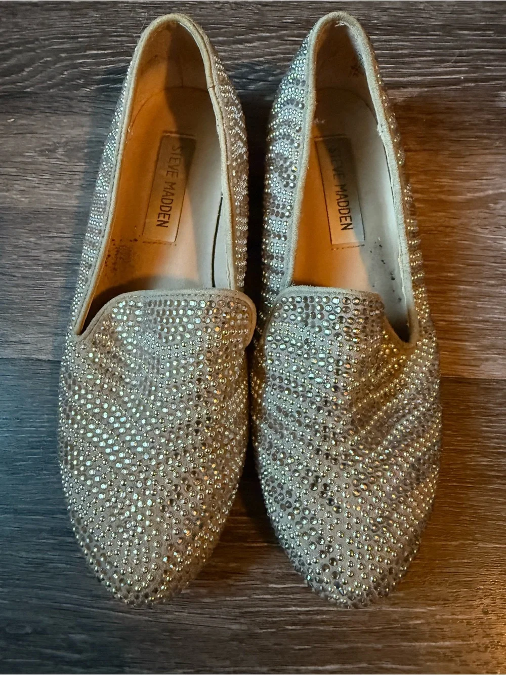 Steve Madden Gold Rhinestone Embellished Loafers
